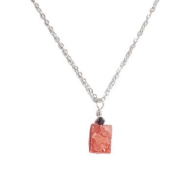 Pink druzy and black crystal necklace