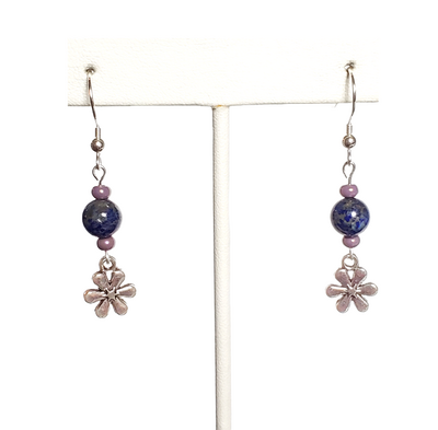 Lapis Lazuli and Flower Charm Earrings