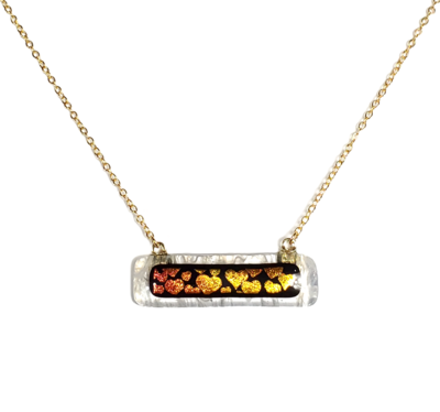 Dichroic Hearts on White Stringers and Clear Fused Glass Bar Necklace