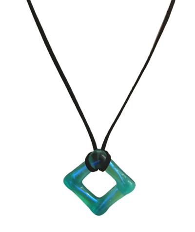 Light Green and Blue Dichroic Glass Square Pendant Necklace