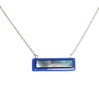 Dichroic geometric on cobalt blue bar necklace - Thumbnail 1
