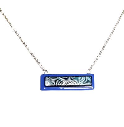 Dichroic Geometric on Cobalt Blue Bar Necklace