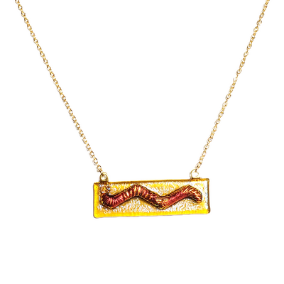 Dichroic red wave on iridescent amber fused glass bar necklace - Thumbnail 2