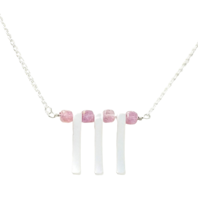Pink stones and vertical bars necklace - Thumbnail 3