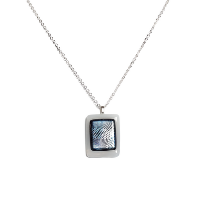 Dichroic geometric on milky white fused glass pendant necklace
