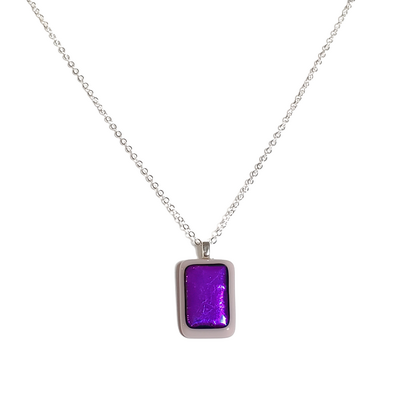 Dichroic deep purple on lavender fused glass pendant necklace