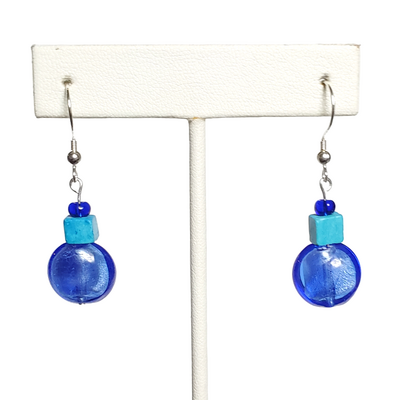 Blue iridescent glass and magnesite earrings with sterling silver hooks