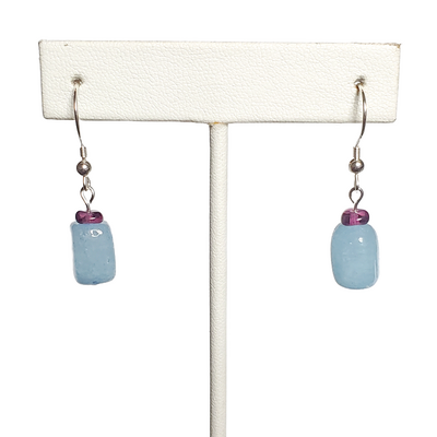 Aquamarine and amethyst earrings with sterling silver hooks