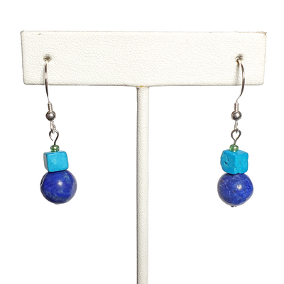 Lapis lazuli and blue magnesite earrings with sterling silver hooks