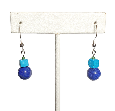 Lapis Lazuli and Blue Magnesite Earrings with Sterling Silver Hooks