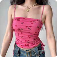 Cherry Print Shirred Camisole - Thumbnail 2