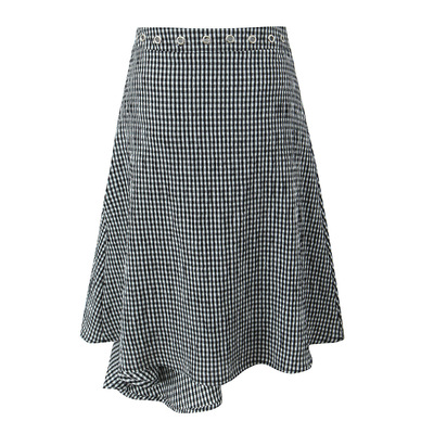High waist side zipper irregular houndstooth ruffled midi skirt