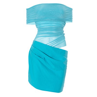 Mesh stitching one-shoulder transparent slim fit hip dress - Thumbnail 1