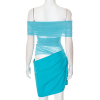 Mesh stitching one-shoulder transparent slim fit hip dress - Thumbnail 3