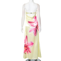 Strapless hollow back iron mouth flower print long skirt - Thumbnail 1