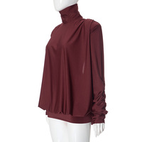 High collar padded shoulder loose pleated sexy backless mini skirt - Thumbnail 3