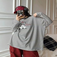 Large size loose cartoon anime striped bottoming shirt - Thumbnail 2