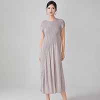 Women's summer new round neck splicing loose versatile mid-length skirt - Thumbnail 4