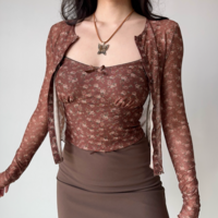 Retro floral camisole two-piece cardigan top - Thumbnail 1