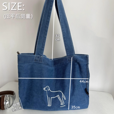 Light denim blue shoulder bag dog canvas bag korean men and women commuting zipper horizontal handbag
