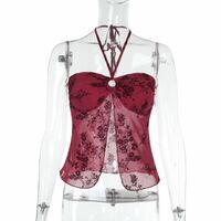 Retro Print Sexy Top Flocked Hot Girl Halter Vest - Thumbnail 2
