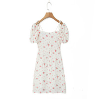 Retro style sexy sweet print lace waist short dress - Thumbnail 2