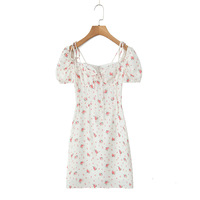 Retro style sexy sweet print lace waist short dress - Thumbnail 1