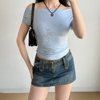 Retro hot diamond sexy short-sleeved t-shirt