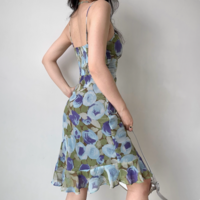 Printed suspender dress slim fit dress ruffled hip skirt - Thumbnail 1
