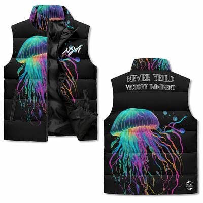 Adult unisex neon jelly fish black zip up puffer vest