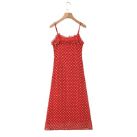 Casual ruffle lace polka dot sexy suspender maxi dress - Thumbnail 2