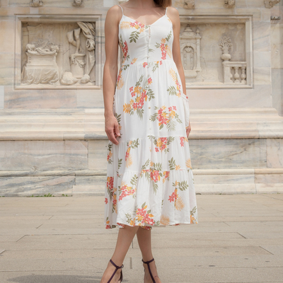 White mark women's v-neck floral print maxi dress - Thumbnail 1
