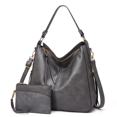 Women Vegan Leather Handbags Tote Purse Shoulder Bag Two Piece Grey
