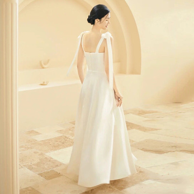 Vintage sweet bow satin suspender wedding dress - Thumbnail 4