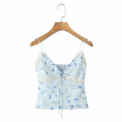 Holiday bluebell v-neck elastic lace camisole top