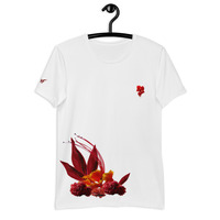 Red Blossom Print White Men's T-Shirt - Thumbnail 1