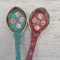 Vintage Big Spoon, Vintage Chinese Porcelain Large Soup Spoon, Hand Painted Asian Spoon, Mun Shou Spoon - Thumbnail 1