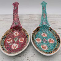 Vintage Big Spoon, Vintage Chinese Porcelain Large Soup Spoon, Hand Painted Asian Spoon, Mun Shou Spoon - Thumbnail 5