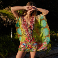 White Mark Women's Printed Caftan with Tie-up Neckline - Thumbnail 1