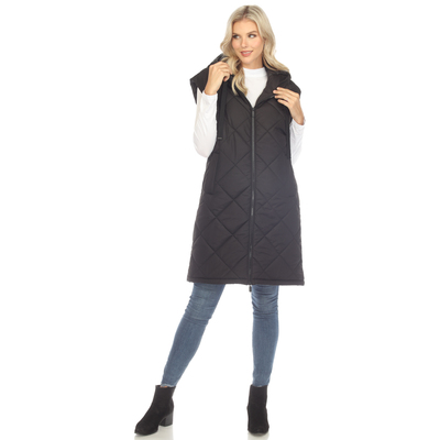 White mark women's long hooded puffer vest