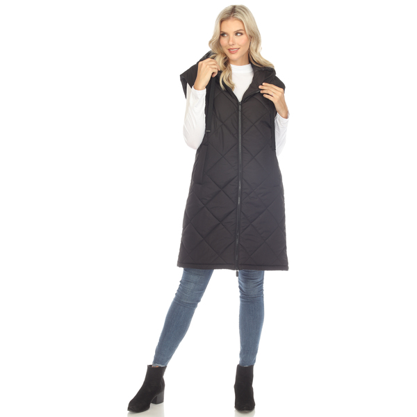 White Mark Women's Long Hooded Puffer Vest