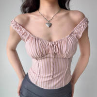 Drawstring Striped Vest Women's Slim Fit Sleeveless Top - Thumbnail 1