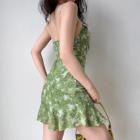 Butterfly Printed Halter Dress Women's Ruffled Dress A-Line Short Skirt - Thumbnail 1