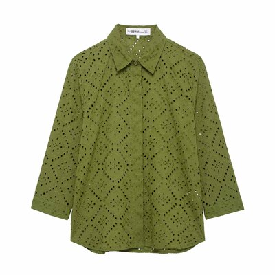 Street fashion personality diamond hollow embroidery shirt