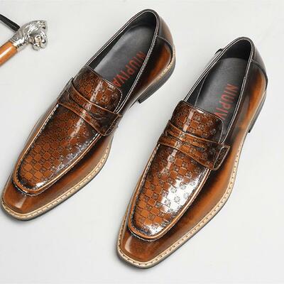 Business patent leather loafers men's embossed trendy leather shoes 4 colors