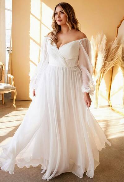 Plus Size  A Line Chiffon Beach Boho Wedding Dress Bridal Gown Wedding Gown