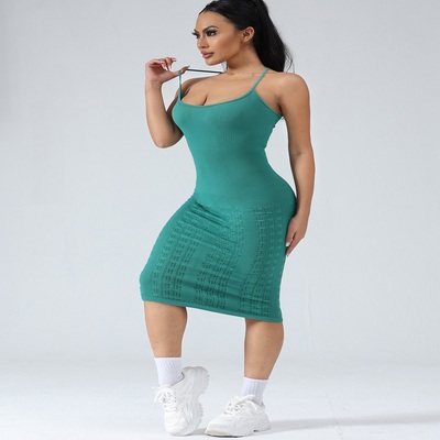 New fashion seamless mesh design suspender skirt solid color hip-lifting yoga dress
