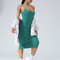 New fashion seamless mesh design suspender skirt solid color hip-lifting yoga dress - Thumbnail 1