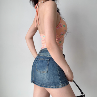Sexy slim fit printed halter