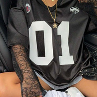 New fashion street style lace stitching print sports jersey loose T-shirt - Thumbnail 3